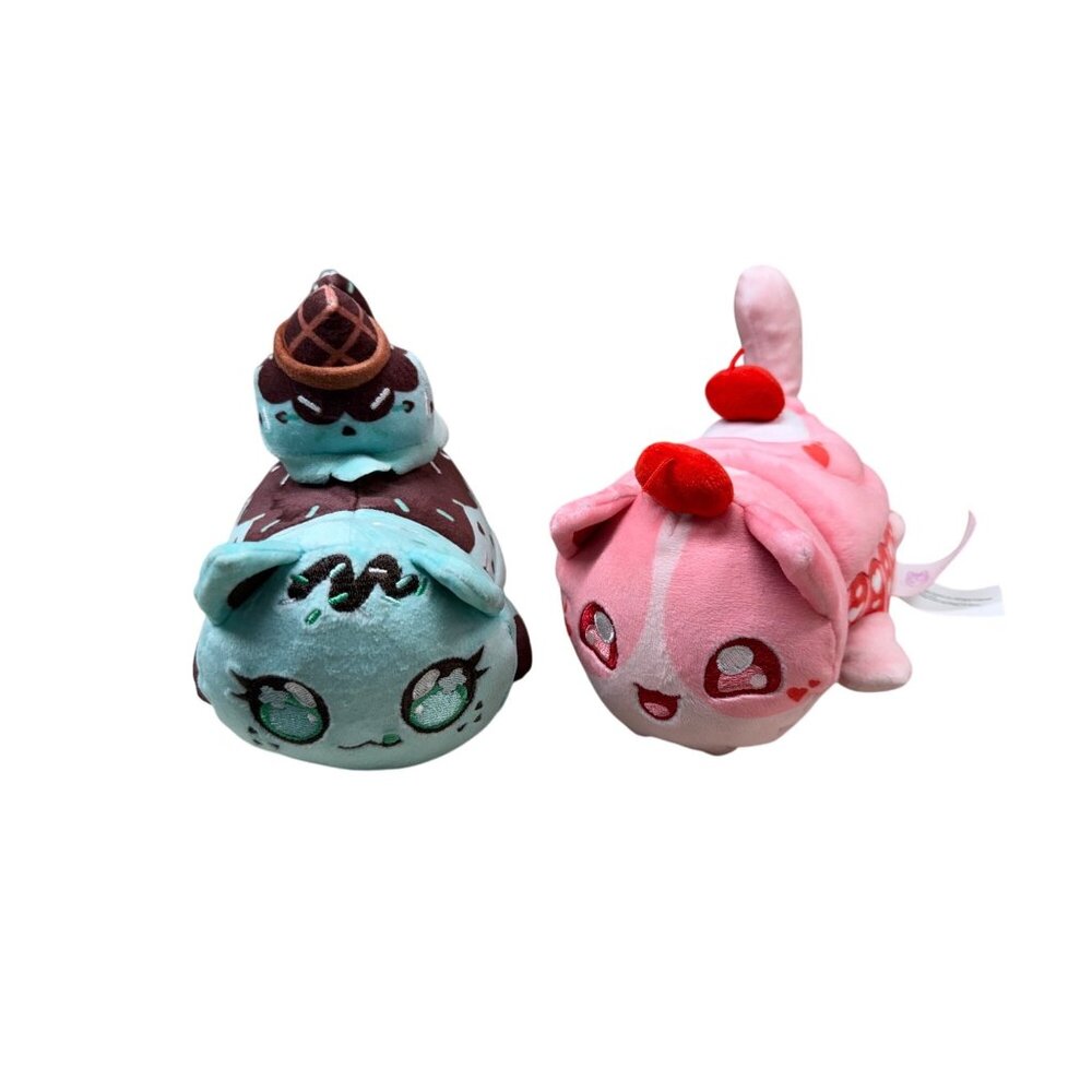 Lot Aphmau MeeMeows Mint Chocolate Chip Ice Cream Cat & Cherry Cupcake Cat Plush